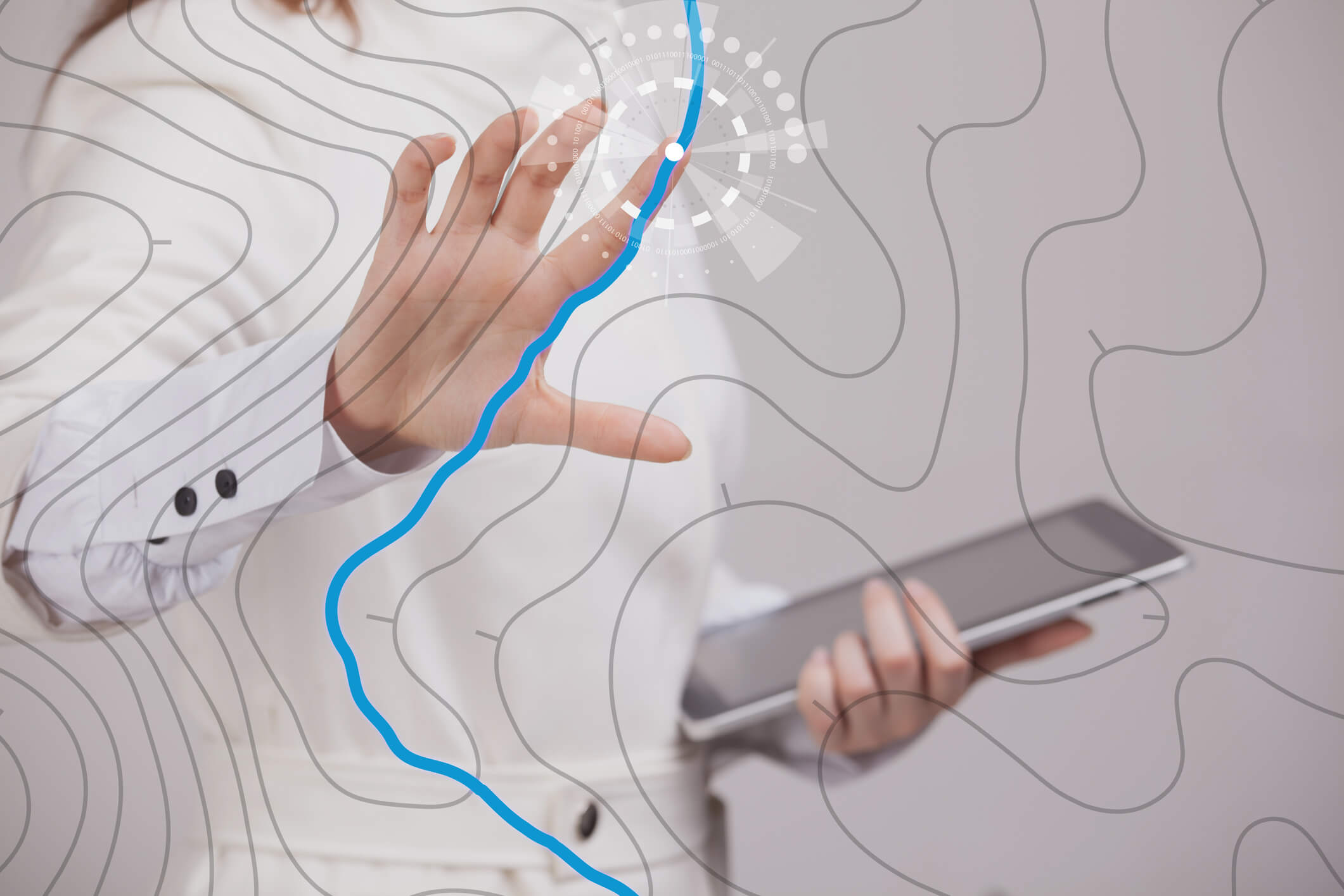 Geographic information systems concept, woman scientist working with futuristic GIS